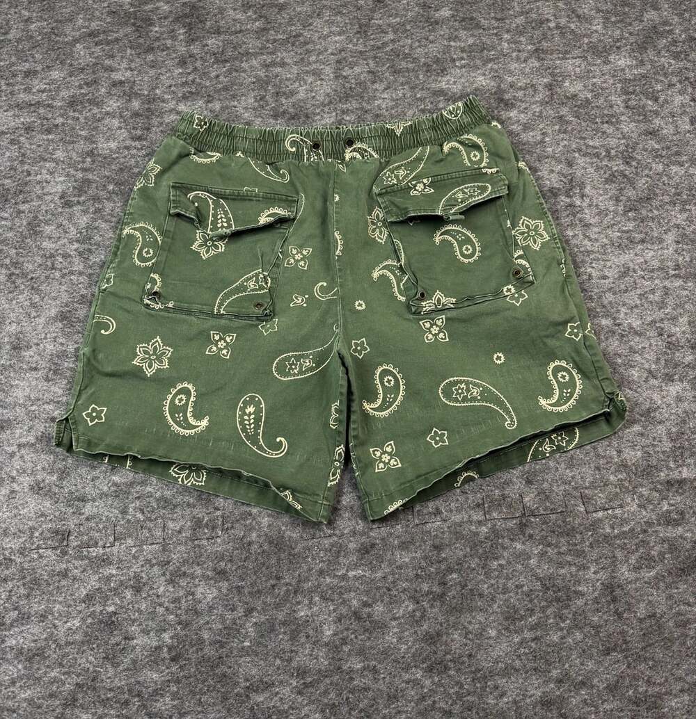Profound Paisley Shorts XL Green Bandana Cargo Elastic Waist